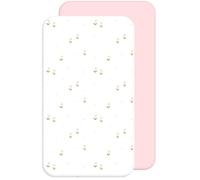 2 lenzuola con angoli per bambini, 100% cotone, morbide e traspiranti, compatibili con Chicco (fiori rosa, 55 x 90 cm)