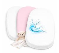 2 lenzuoli con angoli elasticizzati, 100% cotone + 1 coprimaterasso 100% materiale impermeabile, set da 3 pezzi, compatibile Chicco, Kinderkraft (bianco/rosa, 43 x 83 cm)