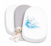2 lenzuoli con angoli elasticizzati, 100% cotone + 1 coprimaterasso 100% materiale impermeabile, set da 3 pezzi, compatibile Chicco, per bambini (bianco/grigio, 43 x 83 cm)