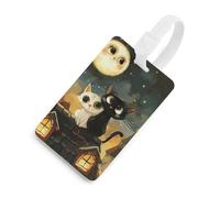 2 Love Cats Seduti sul tetto in Old Town Etichette per bagagli per valigie TPU Etichetta per bagagli Carino Travel Bag Tag Bianco Stile