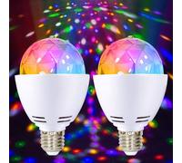 2 luci a LED per feste, E27, 3 W, RGB, luce da discoteca, rotazione a 360°, lampada da discoteca, lampada LED per attacco E27, lampadina decorativa per feste di matrimonio, festa di compleanno,