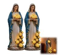 2 luci da giardino della Vergine Maria, statua solare da 20 cm con rose luminose a LED, statua da giardino per la madre cattolica, decorazione per la casa cristiana, regalo commemorativo per amanti