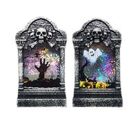 2 luci per lapidi, lapidi a LED di Halloween a forma di teschio per cimitero