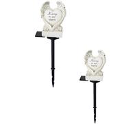 2 luci solari a forma di cuore con ali angeliche, decorazioni per cimitero per tombe, 43,5 cm, impermeabili, per tombe, cortile, patio