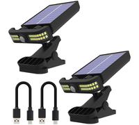 2 luci solari con sensore di movimento per esterni, luce bianca con telecomando, grandangolo a 270°, clip on, luce solare con ricarica USB per recinzioni, grondaie, cortile, 15 x 10,9 x 6,6 cm
