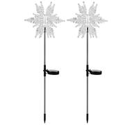 2 luci solari da giardino per decorazione esterna, impermeabili, fiocchi di neve, luci a LED, luce bianca calda, per sentiero, cortile, prato, patio, festa, decorazione natalizia