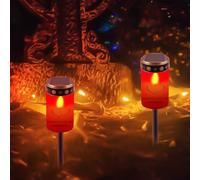 2 luci solari per esterni, impermeabili, 6,6 x 11,5 cm, a energia solare, per esterni, con sensore di luce, con picchetto, candele per esterni