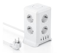 2 M Multipresa Verticale, Torretta Multipresa con 4 Porte USB e 8 Prese di Corrente, Vertical Power Strip con Protezione Dell'interruttore, Adatta per Uffici, Scrivanie e Camere da Letto di Casa