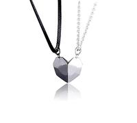 2 Magnetic Necklaces Couple Matching Mutual Attraction Broken Heart Romantic Surprise Gift for Him Her Boyfriends, Stainless Steel Leather