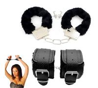 2 Manette in Peluche, Manette di Metallo con Chiavi e Manette in pelle nera, Chiavi Giocattolo di Manette Chiavi Manette per Cosplay di Polizia per Feste in Costume Accessori per Bambini Props Foto