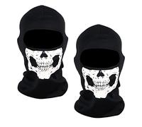 2 maschere con teschio fantasma, maschera per parabrezza, maschera integrale, antivento e calda, per sci, moto, bicicletta, colore nero, Nero , L