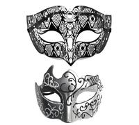 2 mascherine maschere da uomo e da donna, per carnevale, per coppie, maschere sexy veneziane, maschera a mezzo viso, per feste a tema, cosplay, Halloween, carnevale, serate, feste, R, argento