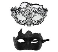 2 mascherine maschere da uomo e da donna, per carnevale, per coppie, maschere sexy veneziane, maschera a mezzo viso, per feste a tema, cosplay, Halloween, carnevale, sera, feste in maschera, o nero