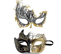 2 mascherine maschere maschere da uomo e da donna, maschera di carnevale, maschere sexy veneziane, maschera a mezzo viso, per feste a tema, cosplay, Halloween, carnevale, serate, feste, D, oro