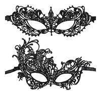 2 mascherine sexy da donna, in pizzo, per balli in maschera, veneziane e mezze facce, per eleganti balli di fine anno, feste di Halloween