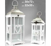 2 MAXI LANTERNA BIANCA h 72-55 CM PORTACANDELA LEGNO LATTA INTERNO ESTERNO CUORE