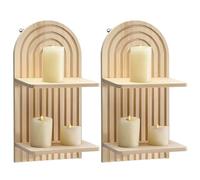 2 mensole da parete in legno a 2 ripiani con design ad arco, mensola galleggiante per esposizione di piante, organizer per la casa per qualsiasi stanza