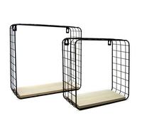 BAKAJI Set 2 Mensole da Parete Moderne Design Quadrato Mensola Scaffale Cubo Struttura in Metallo Nero Ripiano in Legno MDF Varie Dimensioni