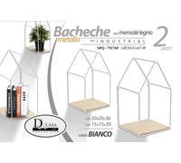 2 MENSOLE PARETE CASA MENSOLA LEGNO BACHECA SOSPESA METALLO BIANCO H 36 E 30 cm