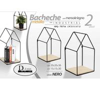 2 MENSOLE PARETE CASA MENSOLA LEGNO BACHECA SOSPESA METALLO NERO H 36 E 30 cm