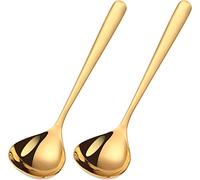 2 mestoli per salsa da 18,8 pollici, mestolo piccolo in acciaio inossidabile 18/10, mestoli da zuppa, color argento da cucina, per mescolare (oro)