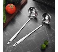 2 mestoli per zuppa e schiumarola, in acciaio inox, per hotel, appartamenti, ristoranti, cucine, argento (31 cm)