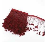 2 metri di piume di tacchino su nastro con frange e nappe, decorazione, piume bianche e nere, nastri per artigianato, cucito, gioielli, artigianato, decorazioni - 29. Rosso vino
