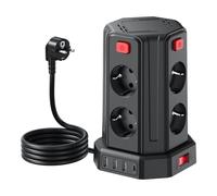2 Metri Sameriver Ciabatta Elettrica Multipresa, con 8 Prese e 3 USB 1 USB C(2500W/10A), protezione Sovratensione con interruttori indipendenti, Negro F (Schuko)