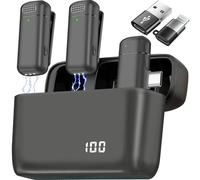 2 microfoni lavalier wireless 3 in 1 per iPhone, iPad, USB C e Android, con custodia di ricarica, microfono da bavero plug-play, mini microfono senza fili, per registrazione video, vlogging, YouTube
