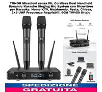 2 Microfoni Senza Fili,Cordless Dual Handheld Dynamic Karaoke Singing Mic System