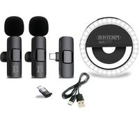 | 2 Microfoni Wireless Lavalier Con Ring Light, Compatibile Con Smartphone, Tabl