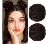 2 mini extension per chignon, con orecchie di gatto, accessori per capelli per donne e ragazze (confezione da 5-7 cm, capelli lisci, biondo medio con riflessi pallidi)