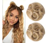 2 mini extension per chignon, con orecchie di gatto, accessori per capelli per donne e ragazze (confezione da 5-7 cm, capelli lisci, biondo medio con riflessi pallidi)