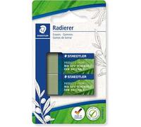 STAEDTLER Gomme fino al 56% naturale e rinnovabile, senza ftalati e lattice, manicotto scorrevole, dimensioni 43 x 19 x 13 mm, 2 gomme verde oliva su carta blister, 526 83BK2