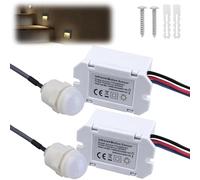 2 mini rilevatori di movimento a infrarossi, portata 6 m/360°, sensore di movimento PIR IP42 220 V, sensore di microstruttura con sensore crepuscolare, durata della luce regolabile per interni ed