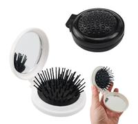 2 mini spazzola per capelli, da viaggio, spazzola rotonda, spazzola per capelli da viaggio, piccola spazzola per capelli con piccolo specchio, pettine pieghevole, spazzola da viaggio, spazzola