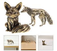 2 mini statuette di volpe: piccola statua di animali in ottone Fengshui,