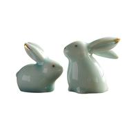 2 mini statuine di coniglietto in ceramica: decorazione per il tavolo da tè -