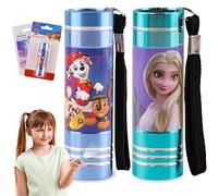 2 Mini Torce per Bambini, Paw Patrol Torcia per Bambini in Alluminio, Luce Notturna Frozen da 8,7 cm con Cordino Ideale per Leggere, Campeggiare, Camminare, Regalo per Bambini dai 3 Anni in su
