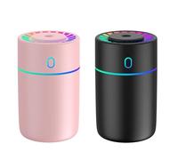 2 mini umidificatori portatili per auto, scrivania e piccole stanze, rosa e nero, alimentazione USB, luce notturna a LED a 7 colori, certificazione FC, 230 ml, altezza 128 mm