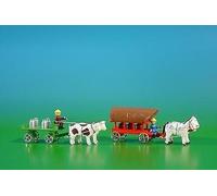 2 Miniature Carrelli Da Tavolo In Verde Con Buoi, Carico: 4 Latte E Pl