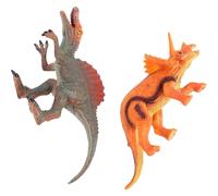 2 modelli realistici di dinosauri in gomma, becco d'anatra e triceratopo