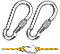 2 moschettoni per vigili del fuoco, grandi moschettoni, in acciaio inox, 80 mm x 8 mm, con vite, antiruggine, con chiusura a moschettone, capacità di carico/fibra ottica: 400 kg