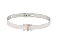 2 Much Jewels Bracciale Componibile Donna in Acciaio Inox - Base Rigida con Charm Lettera, Iniziale Nome, con Zirconi Rose Gold - Idea Regalo (lettera T)