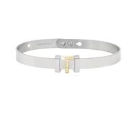2 Much Jewels Bracciale Componibile Donna in Acciaio Inox - Base Rigida con Charm Lettera, Iniziale Nome, con Zirconi Gold - Idea Regalo (lettera T)