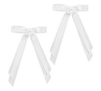 2 nastri bianchi per capelli, 24,1 x 14 cm, doppio strato, coda lunga, fiocco bianco, fiocco lungo con nappe, accessori da donna