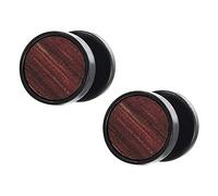 2 Nero Cerchio Orecchini con Legno da Uomo Donna, Finto Dilatatore Fake Cheater Plug Gauges, Acciaio 01（-）