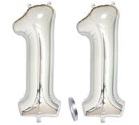 2 Numero di Palloncini 11, Numeri 11 Anni Compleanno Decorazioni Argento Bimbo Bambina Ragazza Ragazzo Uomo, 40" Gigante Foil Elio Palloncino Gonfiabile Balloons Happy Birthday Festa (XXXL 100cm)