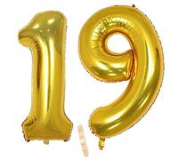 2 Numero di Palloncini 19, Numeri 19 Anni Compleanno Decorazioni Oro Maschio Bambino Uomo Donna Ragazzo,XXXL 100cm Gigante Foil Elio Palloncino Gonfiabile Balloons Happy Birthday Matrimonio Festa