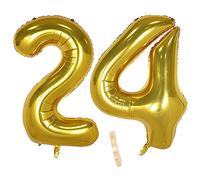 2 Numero di Palloncini 24, Numeri 24 Anni Compleanno Decorazioni Oro Maschio Bambino Uomo Donna Ragazzo,XXXL 100cm Gigante Foil Elio Palloncino Gonfiabile Balloons Happy Birthday Matrimonio Festa